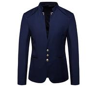 Qinvern Chaqueta de traje con cuello alto y temperamento de color sólido para hombre, cómoda, informal, versátil, simple y delgada, con botones M