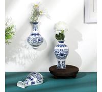 Qinyoung Chinoiserie - Juego de 3 jarrones de cerámica para Colgar en la Pared, de Porcelana Azul y Blanca, para Colgar Plantas, para Colgar en la Pared, jarrón Vintage para decoración rústica de