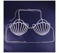 QINYUML Tocados Brillante Cristal Irregular Bikini Tops Soporte de Pecho Cadena Cuerpo Cadena Femenina Rhinestone Lencería Sujetador Semicírculo Underwear Nightclub Parte Tocado Boda(Silver)