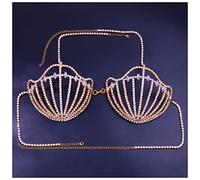 QINYUML Tocados Brillante Cristal Irregular Bikini Tops Soporte de Pecho Cadena Cuerpo Cadena Femenina Rhinestone Lencería Sujetador Semicírculo Underwear Nightclub Parte Tocado Boda(Gold)