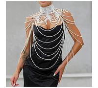 QINYUML Tocados Sexy Mujer Perla Cuerpo Cadena Sujetador mantón Moda tamaño Ajustable Collares Tops Cadena Vestido de Novia Perlas joyería Corporal Tocado Boda(STL-222)