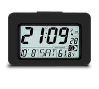 QINYUNE Práctico reloj despertador atómico, reloj digital de 6 pulgadas que funciona con pilas con segundos, ajuste automático, sincronización automática, DST, zonas horarias seleccionables, reloj de