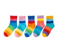 QINZITAO 5 pares de calcetines de algodón con rayas arcoíris para niños de 3 a 12 años, suaves y transpirables, calcetines de tubo medio para uso escolar casual