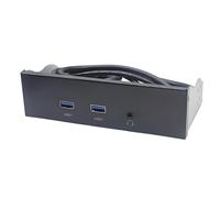 QINZITAO Adaptador de 2 puertos USB 3.2 GEN1 de 5 Gbps + 3.5 mm para auriculares, interfaz de panel frontal, adaptador de soporte divisor para PC de escritorio de 3.5 pulgadas