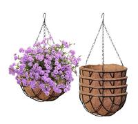 QIODAZOO 4 cestas colgantes de fibra de coco con cadena, colgantes en metal para plantas, para interior y exterior, plantas, balcón, jardín (20 cm de diámetro)