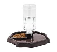 QIODAZOO Cuencos para reptiles, anfibios, accesorios de tortuga, plato de alimentación 2 en 1, dispensador automático de tortuga, plato de agua, color marrón oscuro