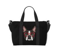 QIOEURYU Bolsa de Viaje Boston Terrier Dog con gafas rojas Duffel impermeable Weekender Overnight Tote Protable Carry on Luggage Loisirs al Aire Libre Regalos de vacaciones
