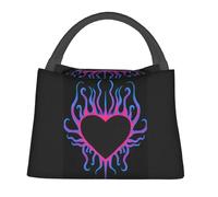 QIOEURYU Bolsa unisex clásica Flaming Heart Lunch Bags For Burning Love Lunch Box Vintage Picnic Cooler Portable Oxford Thermal Tote Bolsos de mano al aire libre Cómodos y duraderos