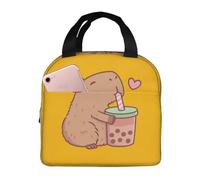 QIOEURYU Bolsos de Mano de Hombro almuerzo Capybara Loves Bubble Tea Hombres Mujeres Cooler Contenedor de almuerzo con aislamiento térmico para estudiantes Sc Loisirs Confort Regalos de vacaciones