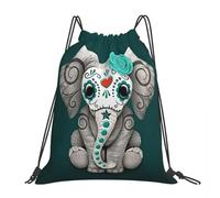 QIOEURYU Mochilas Azul Turquesa Día de los Muertos Sugar Baby Elefante Casual Bolsas con cordón Bolsa de almacenamiento Mochilas para viajes Estudiantes Ocio al aire libre Regalos de vacaciones