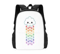 QIOEURYU Mochilas de ocio Lindo diseño de patrón de nube de lluvia Bolsa de estudiante lindo Kawaii nube lloviendo arco iris Niños brillantes Niños Felices Regalos de vacaciones al aire libre