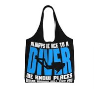 QIOEURYU Siempre Sé amable con un buceador Bolsa de compras de comestibles Compradores buceo lavables de gran capacidad Bolsos de mano Loisirs Confort Regalos de vacaciones