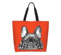 QIOEURYU Tote Bolsos de Hombro de Lienzo Bolsa de compras reutilizable Frenchie Dog French Bulldog para mujer Bolsas de compras lavables en hombro Loisirs Confort Regalos de vacaciones