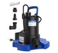 QIOMALA Bomba automática de cubierta de piscina, 1 bomba de agua HP de 3500 GPH sobre el suelo con válvula de retención, 3 adaptadores y cable de alimentación extra largo de 30 pies, bomba