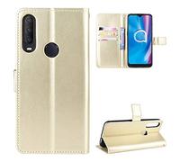 QiongniAN Funda para Alcatel 1V 2020 5007U,Funda para Alcatel 3L 2020 5029D,Funda para Alcatel 1S 2020 5028A 5028D 5028Y Funda Cartera de Cuero con Solapa Case Gold