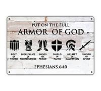 QIONGQI Divertido letrero de metal con texto en inglés "Put on The Full Armor of God" para decoración de pared, letrero cristiano rústico para decoración del hogar