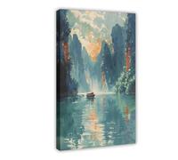 QIOTBVV Póster de acuarela de Ha Long Bay para decoración de dormitorio, oficina, habitación, regalo, 20 x 30 cm