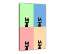 QIOTBVV Póster de lienzo de cuatro paneles con diseño de cómics de gatos, decoración de dormitorio, paisaje, oficina, habitación, regalo, 20 x 30 cm