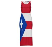 Qipao De Estilo Chino para Mujer Novedad: Vestido Largo Cheongsam con Estampado De La Bandera De La Mancomunidad De Puerto Rico Vestido Largo Maxi Ajustado Sin Mangas para Verano