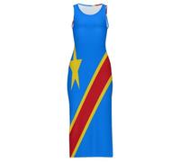 Qipao De Estilo Chino para Mujer Vestidi Largo Cheongsam con Estampado De La Bandera De La República Democrática del Congo Vestido Largo Maxi Ajustado Sin Mangas para Verano