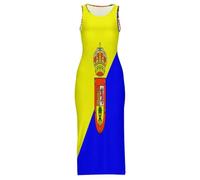 Qipao De Estilo Chino para Mujer Vestidi Largo con Estampado De La Bandera De Gran Canaria Talla Grande Cheongsam Qipao De Noche Vestido Largo Maxi Ajustado Sin Mangas De Verano
