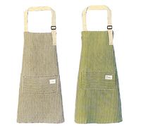 Qipuneky 2 Piezas Delantal de Cocina Antiincrustante Con Cuello Ajustable y Bolsillos Para Asar a la Parrilla en el Restaurante del Jardín (Verde+Gris)