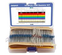 QIQIAZI - Juego de resistencias (1475 unidades, con 52 valores de resistencia, 0 ohmios, 5,6 m, 1/4 W, película metálica, alta precisión, 50 unidades de diodos de conmutación IN4148)