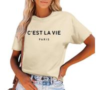 Qiqilyly Camiseta de mujer C'est La Vie Camiseta Paris Shirts Graphics Algodón Oversize Holgada Vintage Impresión Camiseta Verano Cuello Redondo Manga Corta Tops Casual Tops, albaricoque, L