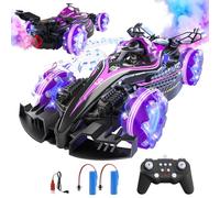 QiquBox Coche de Control Remoto, Coche RC con función de pulverización de 14 Canales con Luces y música, Velocidad de hasta 25 km/h, un Gran Regalo para Adultos o niños de 3 años en adelante (Morado)