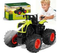 QiquBox RC Tractor Teledirigido para Niños - 2,4 GHz 1:16 Juguete Tractores Granja Camión Monstruo con Luz para Niños 3 4 5 6 7 8 Años