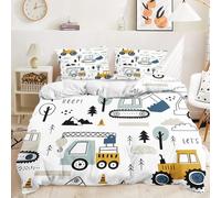 Qiqumax Ropa de cama infantil de 135 x 200 cm, funda nórdica para niños, excavadora grúa, tractor, ropa de cama con impresión 3D, obra y camión, ropa de cama de 100 % microfibra (1,135 x 200 cm, 50 x
