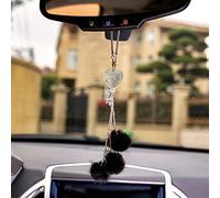 Qirc Colgante creativo de pelo de visón con forma de bola de diamante de melocotón para espejo retrovisor de coche, colgante de borla colgante de decoración de coche (negro)