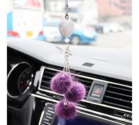Qirc Pelo de visón creativo Bola de diamante de cristal Corazón de melocotón Espejo retrovisor Colgante de borla Colgante de decoración del coche Colgante (morado Eggplanta)