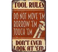 QIRIUS Letrero de metal con texto en inglés "Don't Even Look At'Em, Tool Rules - Letreros de estaño para decoración de pared, decoración divertida para el hogar, cocina, bar, vintage, retro, carteles