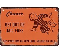 QIRIUS Letrero de metal con texto en inglés "Get Out of Jail" - Letreros de hojalata para decoración de pared, decoración divertida para el hogar, cocina, bar, vintage, retro, carteles de placa de 12