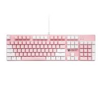 Qisan Teclado mecánico para juegos, teclado con cable, retroiluminación LED blanco y rosa, 104 teclas, diseño americano, teclado para juegos con interruptor azul extraíble