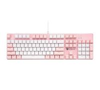 Qisan Teclado mecánico para juegos, teclado con cable, retroiluminación LED rosa y blanco, 104 teclas, diseño americano, teclado para juegos con interruptor marrón extraíble