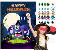 QISOLIY Pin The Eye on The Monster Game Halloween Party Games Póster grande con 40 calcomanías para niños, actividades de juego de Halloween, juegos de Halloween