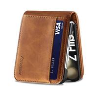 Qissy Funda de piel con tapa para Samsung Galaxy Z Flip 6 con protección de bisagra, funda magnética delgada [1 tarjetero], a prueba de golpes, funda protectora de cuerpo completo para Samsung Z Flip