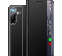 Qissy Funda para Samsung Galaxy A37 5G, ventana de visión transparente, espejo delgado A37 5G con soporte, funda protectora de policarbonato duro a prueba de golpes para Samsung A37 5G (negro)