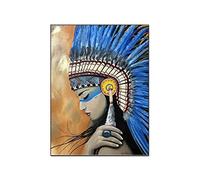 QITEX Cuadros En Lienzo 50x70cm Native American Canvas Wall Art - American Indian Girls Female Headwear Feather Art Canvas Edition Canvas Painting Wall Art Pictures