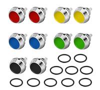 QitinDasen 10Pcs Premium 12mm Momentáneo Interruptor a Pulsador, 2 Pin Terminal de Tornillo Metal Interruptor de Botón Redondo, IP65 Impermeable Interruptor a Pulsador (5 Colores)