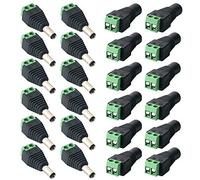 QitinDasen 12 Paar 5.5 X 2.1mm DC Stecker Verbinder, 12V / 24V DC Power Adapter Terminalblock, 2 Polig Männlich Stecker & Weiblich Buchse Kit, für CCTV-Kamera LED-Streifenlicht