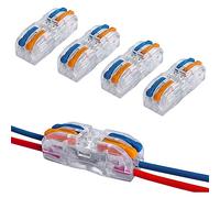 QitinDasen 15Pcs KV212 Palanca Tuerca Cable Conector, 2 en 2 fuera Bilateral 4 Puertos Transparente Compacto Conductor Conector, Rápido Cable Conector Resorte Bloque Terminal (Palanca Multicolor)