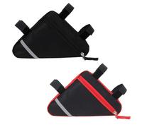 QitinDasen 2 Piezas Bicicleta Triangular Bolsa, Bolsa Triángulo de Cuadro de Tubo Delantero de Bici Impermeable con Decoración Reflectante de Doble Cara (Rojo + Negro)