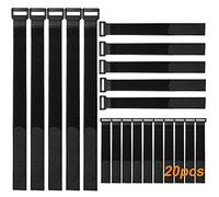 QitinDasen 20 Piezas Negro Nailon Cables Bridas Set, Correas de Cable Reutilizables, Tiras de Cable Ajustables, Ataduras de Cable Multiusos con Gancho y Bucle (20 cm/30 cm/40 cm)