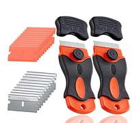 QitinDasen 2Pcs Premium 1.5" Mini Raspador de Mango de Maquinilla con Tapa de Seguridad, Rascador Vitrocerámica Rascador Vidrio, con 10Pcs Cuchillas de Acero y 10Pcs Cuchillas de Plástico