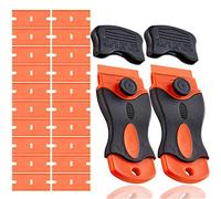 QitinDasen 2Pcs Premium 1.5" Mini Raspador de Mango de Maquinilla con Tapa de Seguridad, Rascador Vitrocerámica Rascador Vidrio, con 20Pcs Cuchillas de Plástico de Doble Filo