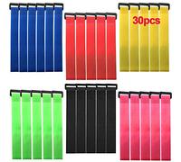 QitinDasen 30 Piezas 20 X 2 cm Nailon Cables Bridas Set, Correas de Cable Reutilizables, Tiras de Cable Ajustables, Ataduras de Cable Multiusos con Gancho y Bucle (Rojo Amarillo Azul Verde Rosa Negro)