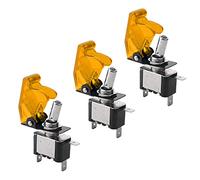 QitinDasen 3Pcs Coche Interruptor Palanca, con Amarillo Impermeable Cubierta e Amarillo LED Indicador, ON-OFF 2 Posiciones 3 Pines SPST Auto Conmutador Basculante (20A/12VDC)
